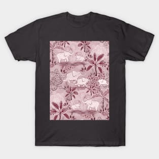 Happy elephants in burgundy rose T-Shirt